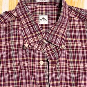 Peter Millar Men's Long Sleeve Cotton Button-Up Size Large Burgundy Pink Plaid
